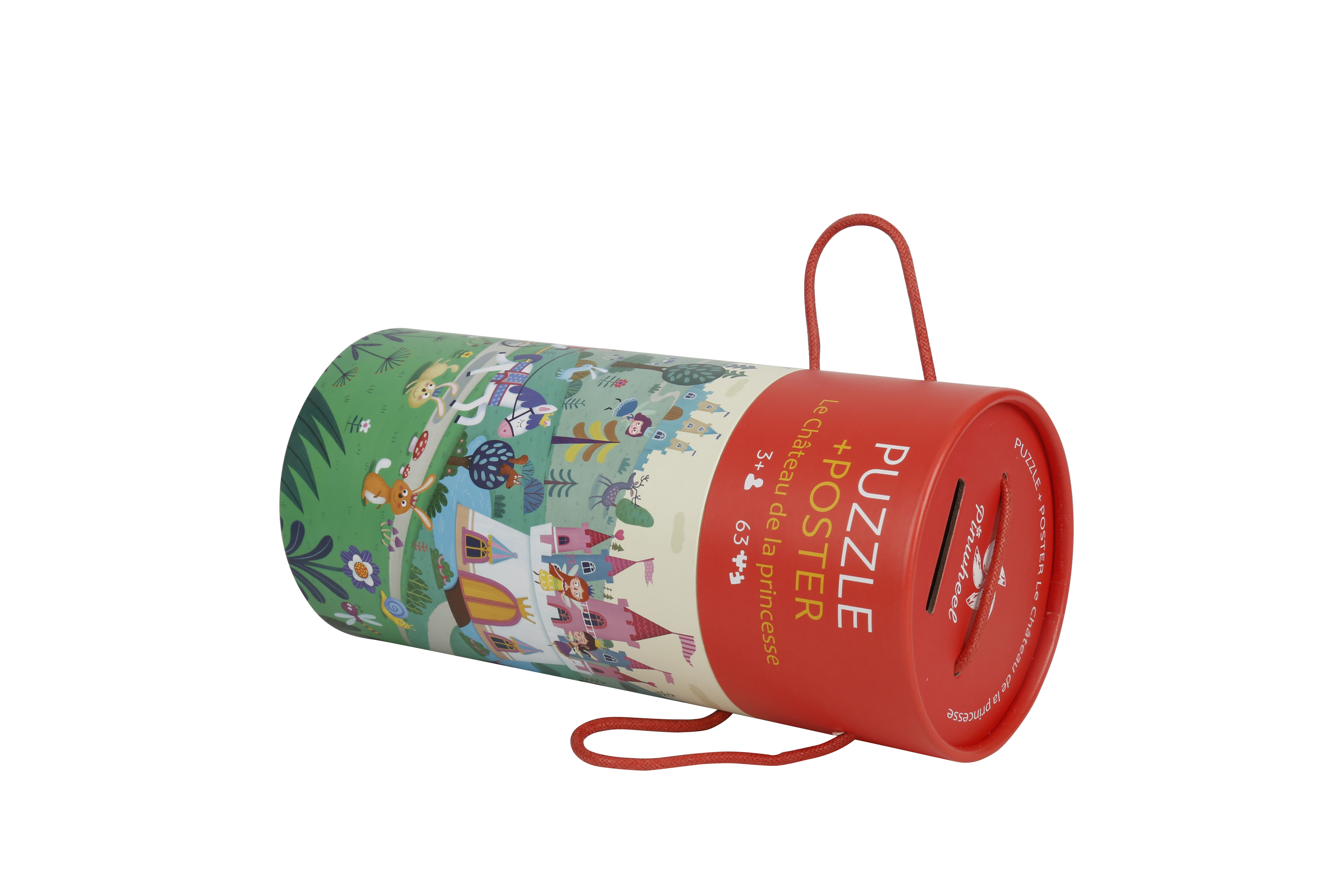 CMYK design printing colorful custom tube packaging with rope handle for packing puzzles