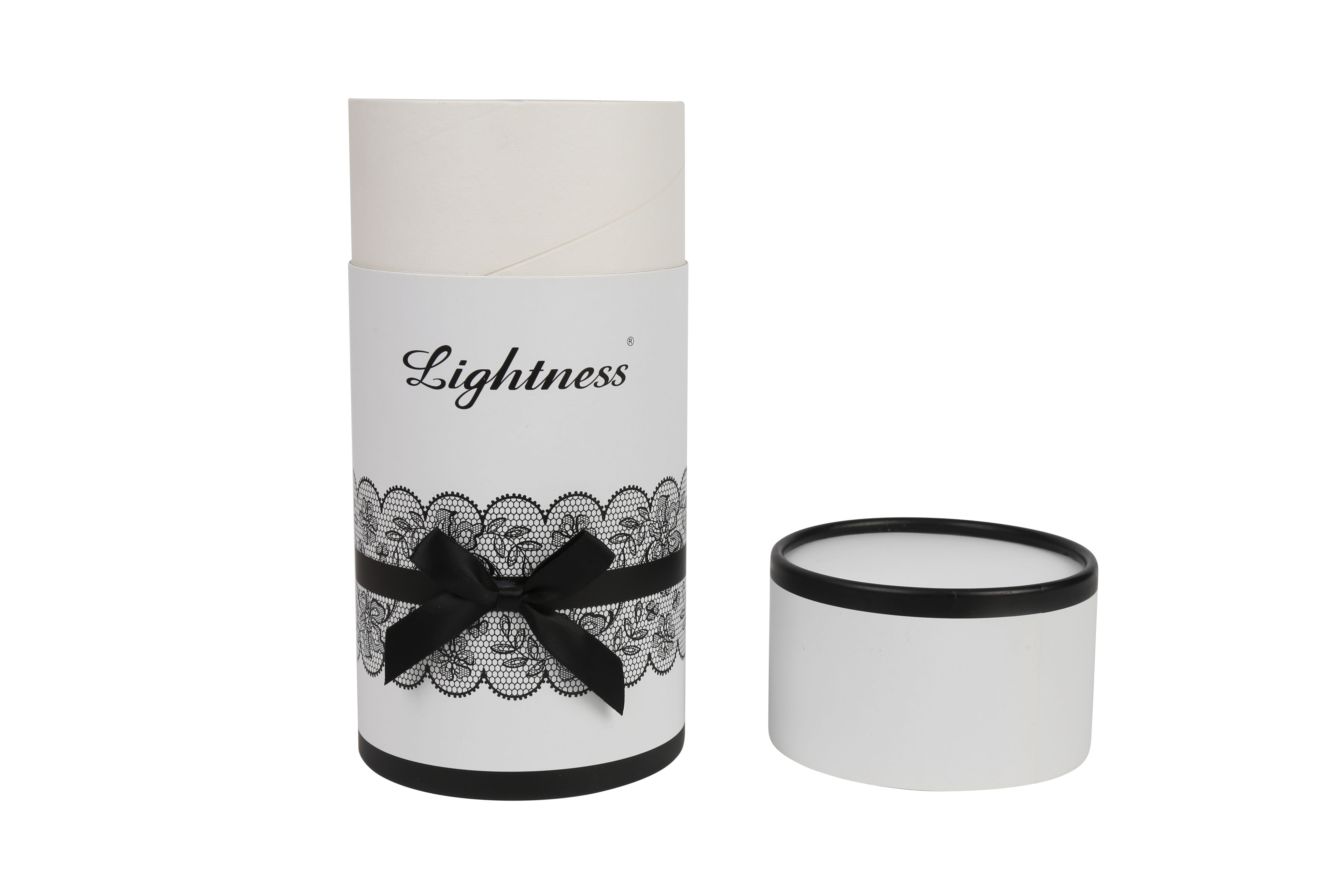 wholesale customize tube box package with black ribbon tie bow