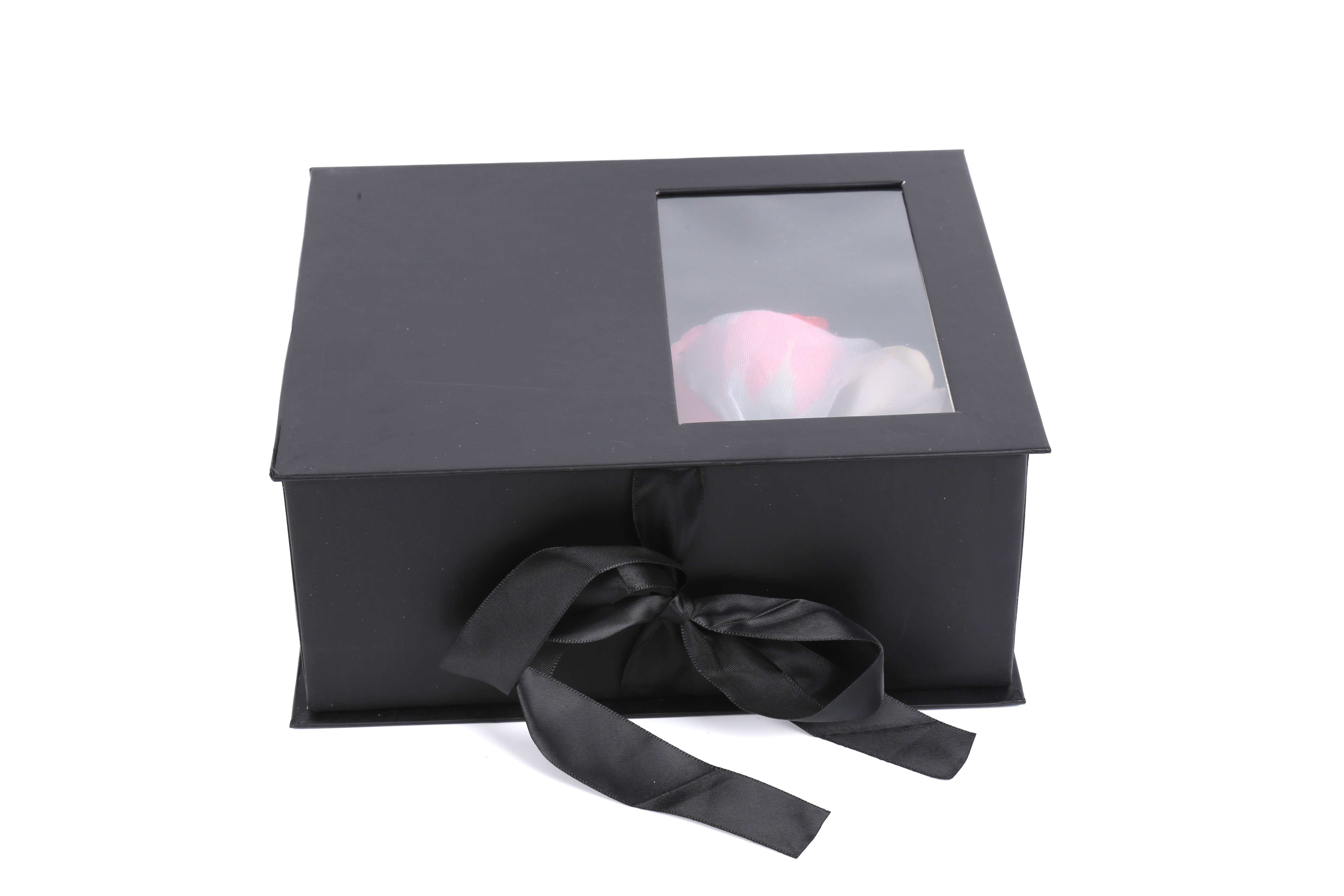 High Quality Cosmetic Gift Black Colors Custom Logo Printed Magnetic Box Packaging With Ribbon