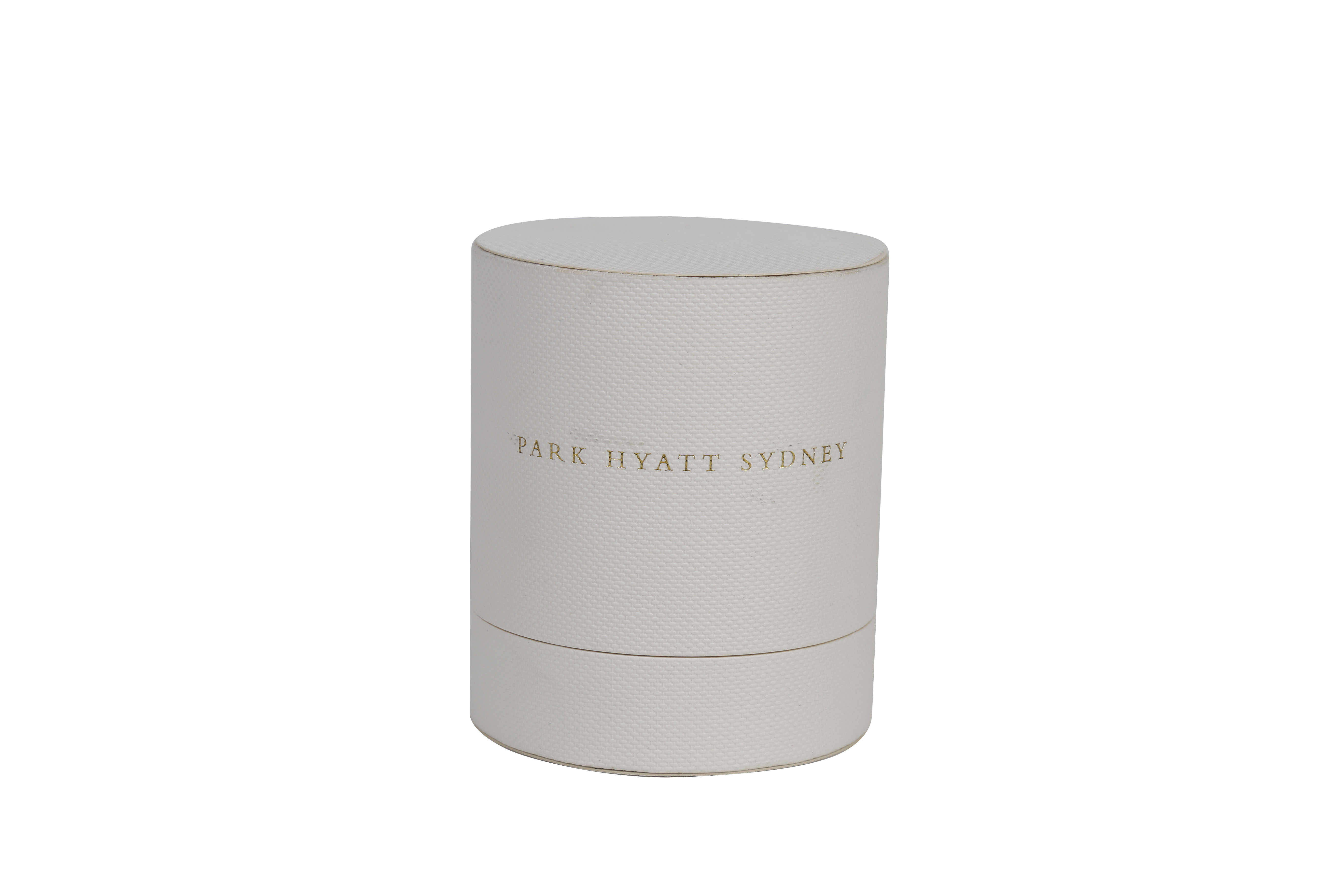 White textured paper customized gold foil stamping logo simple design round box gift package