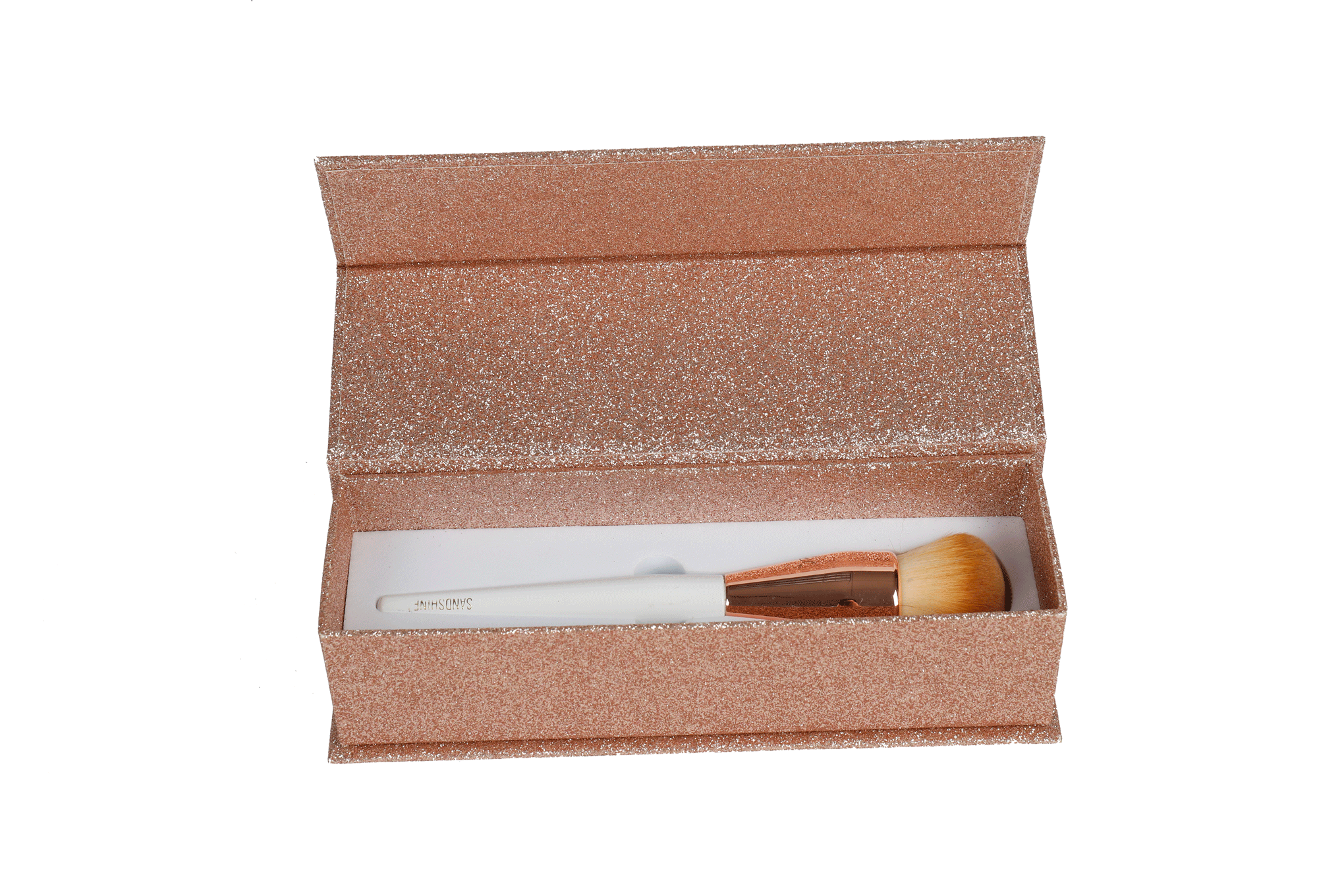 Cosmetic tool packaging box glitter paper simple custom logo magnetic gift box with EVA foam insert for packing brush